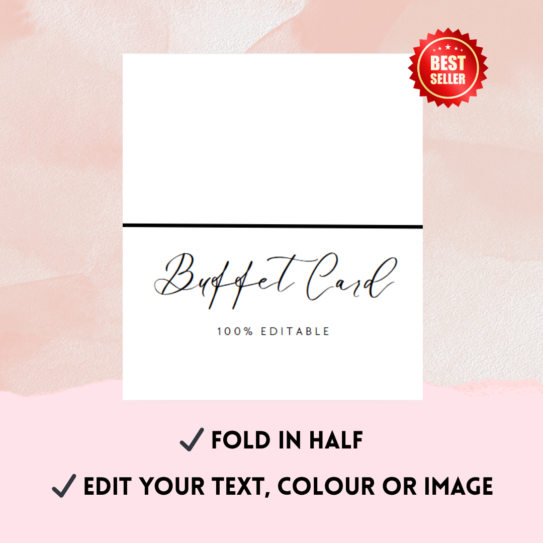 Minimalist Foldable Food Labels | Buffet Cards Printable | Editable Canva Template | Wedding, Baby Shower, Party Tables Signs | Instant down - Savvy Spot Online