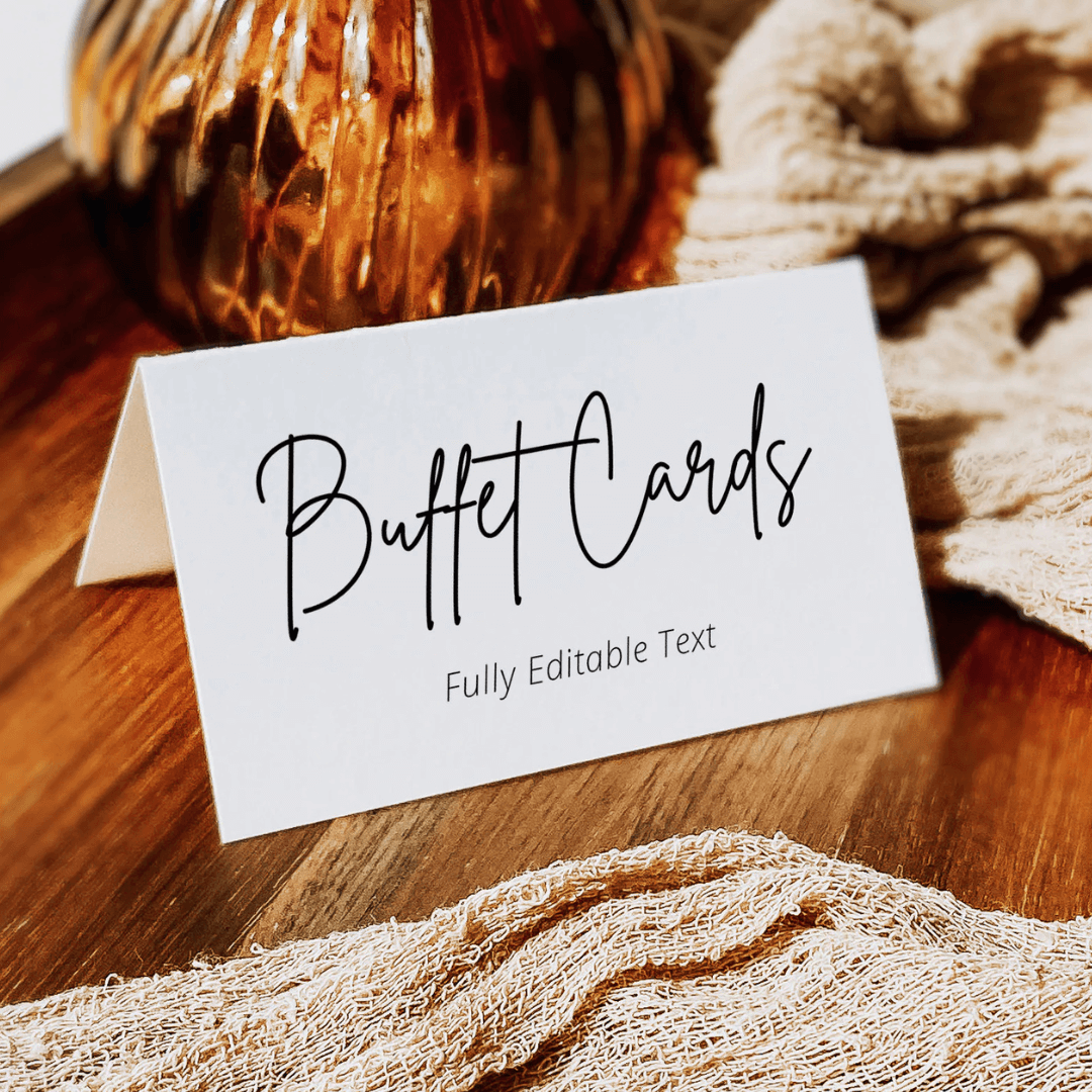 Minimalist Foldable Food Labels | Buffet Cards Printable | Editable Canva Template | Wedding, Baby Shower, Party Tables Signs | Instant down - Savvy Spot Online