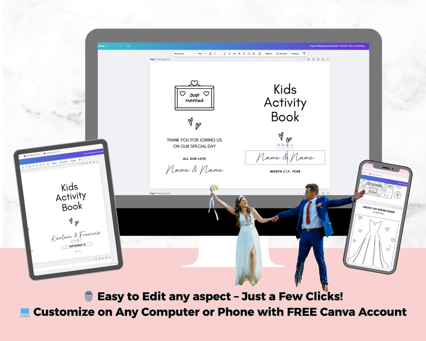 Personalized Wedding Coloring Book for Kids | 40 Editable Pages | Printable Activity Booklet | Custom Wedding Keepsake | DIY Canva Template