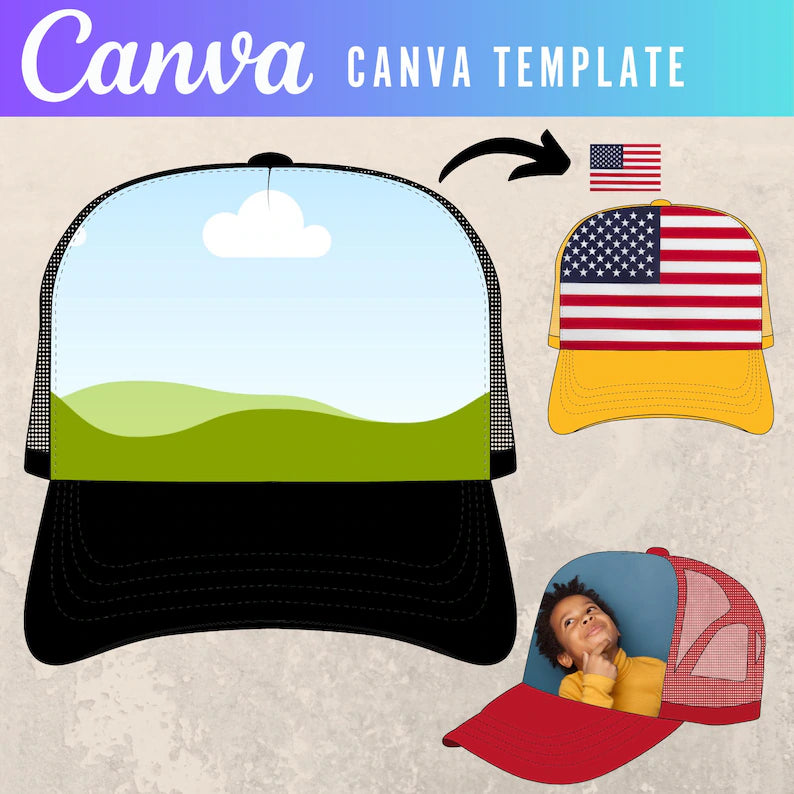 Hat Brim Template SVG | Trucker Hat Template Bundle | Baseball Cap Brim | Canva Hat Template | Cricut Hat SVG | Editable Hat Design