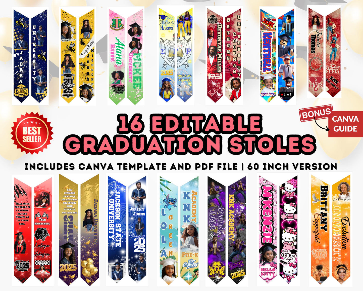 16 Pre-K Graduation Stole Template | Editable Canva Preschool Grad Sash | Customizable 2025 Grad Gift | Digital Download
