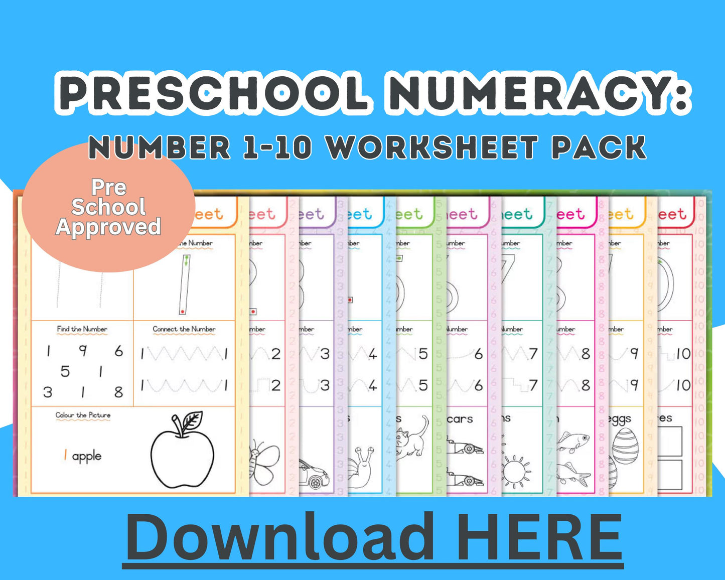 Preschool Numbers 1-10 Worksheet Pack | Printable Tracing and Counting for Toddlers & Kids | Early Learning Math | Homeschool Resource
