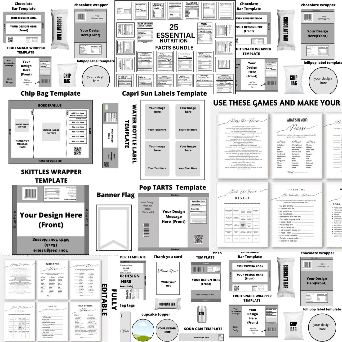 400+ Party Favor Template Bundle: Chip Bag, Candy Wrapper (Digital Download)