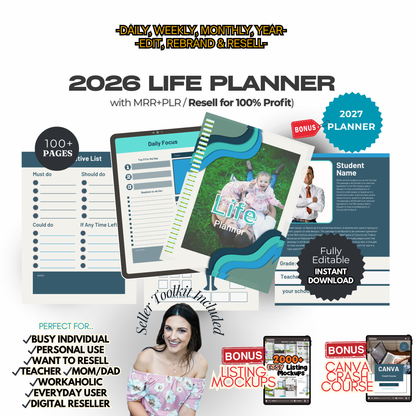 2025–2027 Digital Planner | 100+ Page Canva Template | PLR & MRR Resell Rights | ADHD Life Planner Adult | Printable Organizer Bundle