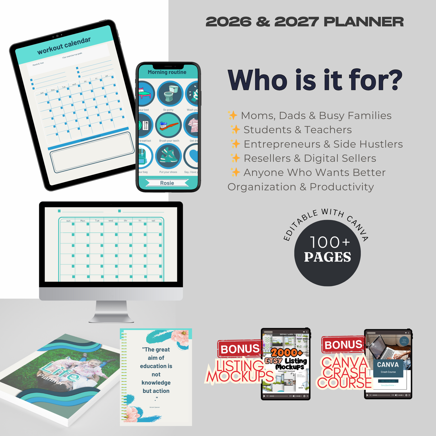 2025–2027 Digital Planner | 100+ Page Canva Template | PLR & MRR Resell Rights | ADHD Life Planner Adult | Printable Organizer Bundle