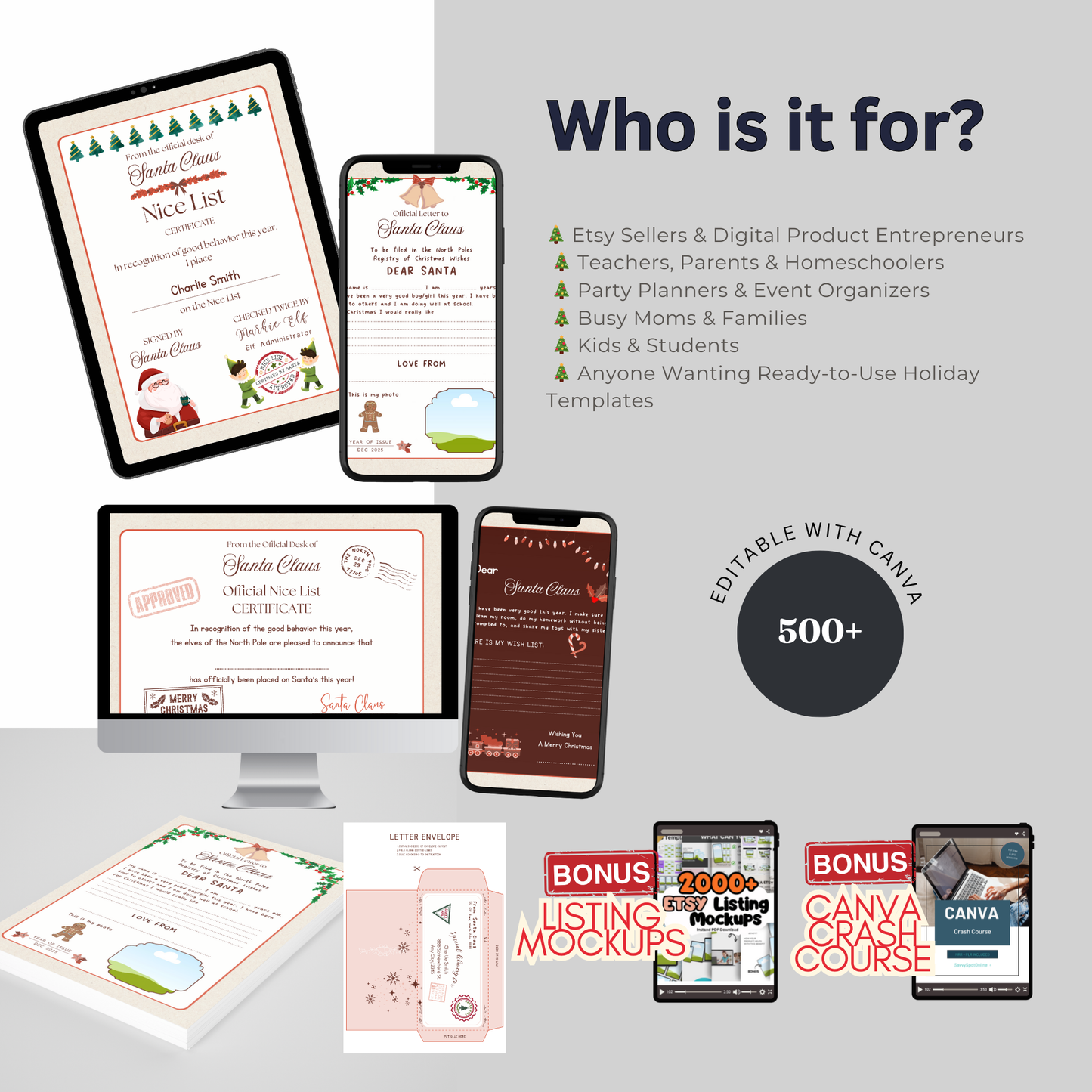 550+ Christmas Printables | Editable Canva Templates | PLR + MRR Resell Rights | Holiday Activities, Coloring, Games and Planner