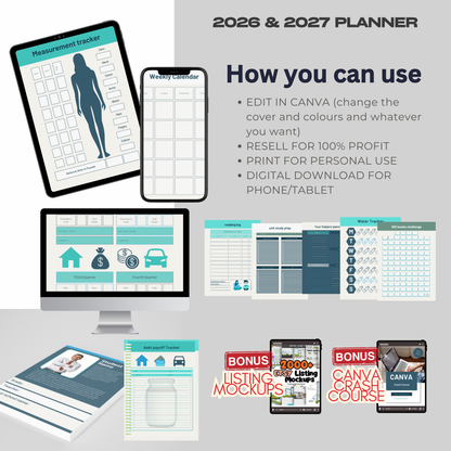2025–2027 Digital Planner | 100+ Page Canva Template | PLR & MRR Resell Rights | ADHD Life Planner Adult | Printable Organizer Bundle