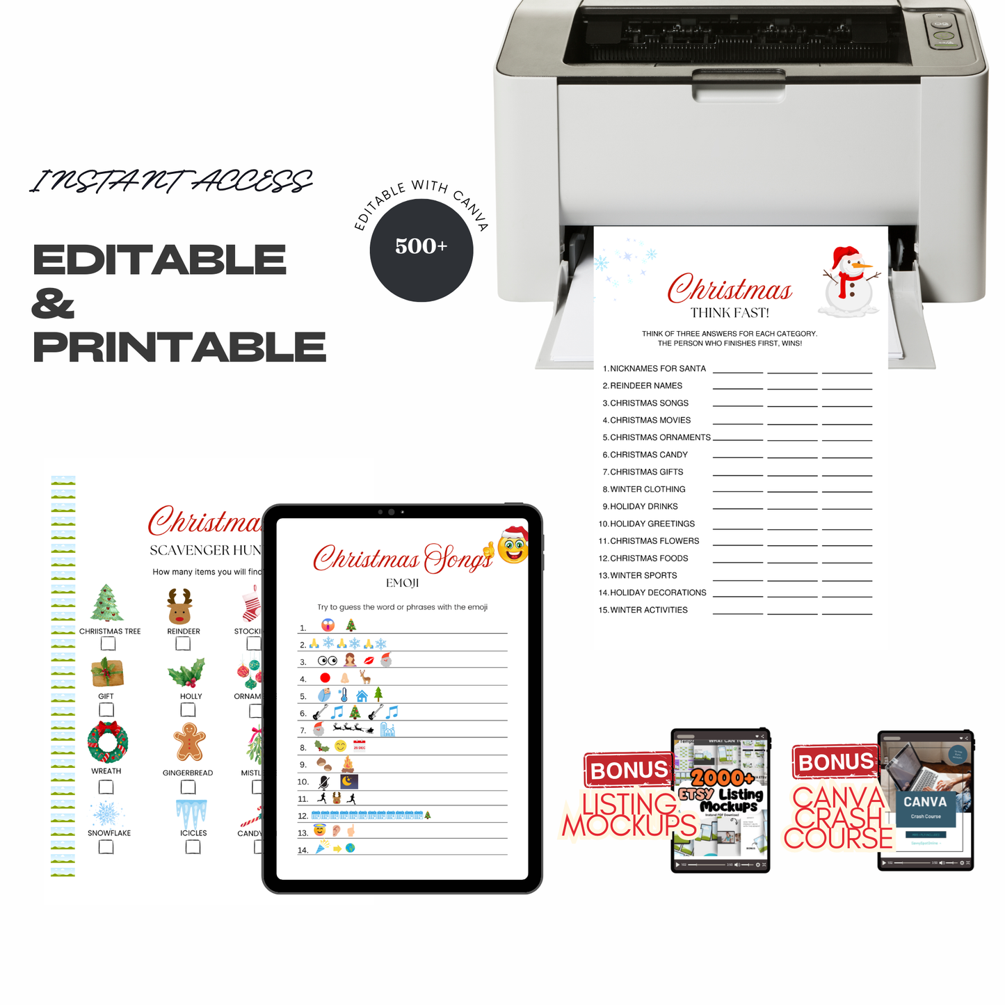 550+ Christmas Printables | Editable Canva Templates | PLR + MRR Resell Rights | Holiday Activities, Coloring, Games and Planner