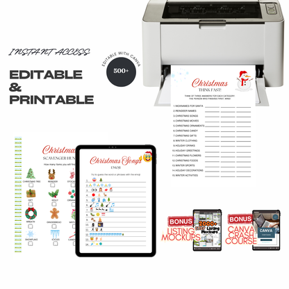 550+ Christmas Printables | Editable Canva Templates | PLR + MRR Resell Rights | Holiday Activities, Coloring, Games and Planner