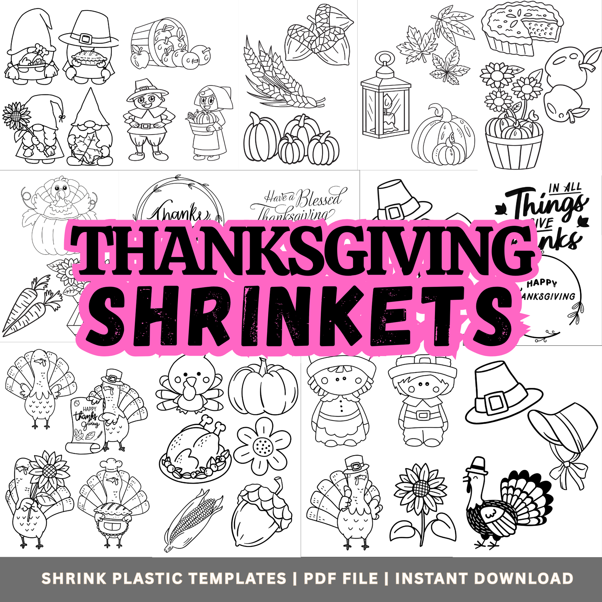 Thanksgiving Shrinkets – 40+ Shrink Plastic Templates PDF | Instant Download | Fall & Harvest DIY Charms, Jewelry and Crafts - Savvy Spot Online