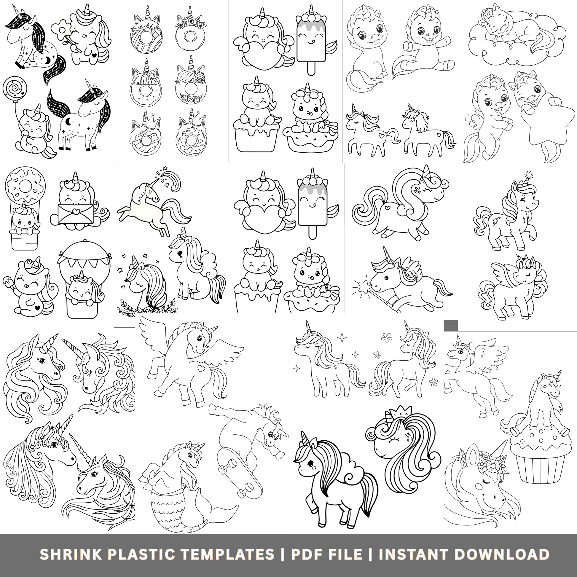 60+ Unicorn Shrinkets – Magical Shrink Plastic Templates | Printable PDF Download | DIY Crafts, Jewelry, Charms & Gifts - Savvy Spot Online