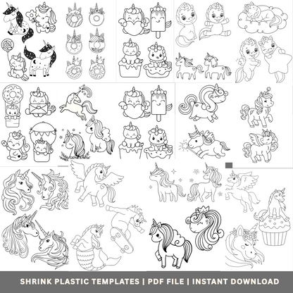 60+ Unicorn Shrinkets – Magical Shrink Plastic Templates | Printable PDF Download | DIY Crafts, Jewelry, Charms & Gifts - Savvy Spot Online