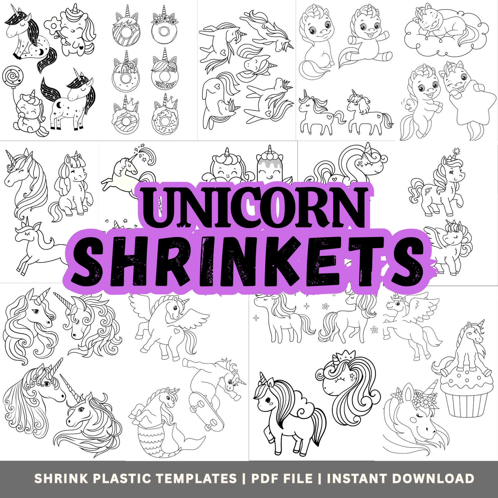 60+ Unicorn Shrinkets – Magical Shrink Plastic Templates | Printable PDF Download | DIY Crafts, Jewelry, Charms & Gifts - Savvy Spot Online