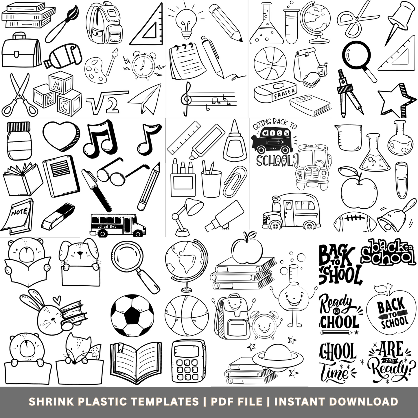 Back to School Shrinkets – 55+ Printable Shrink Plastic Templates (PDF Instant Download) - Savvy Spot Online