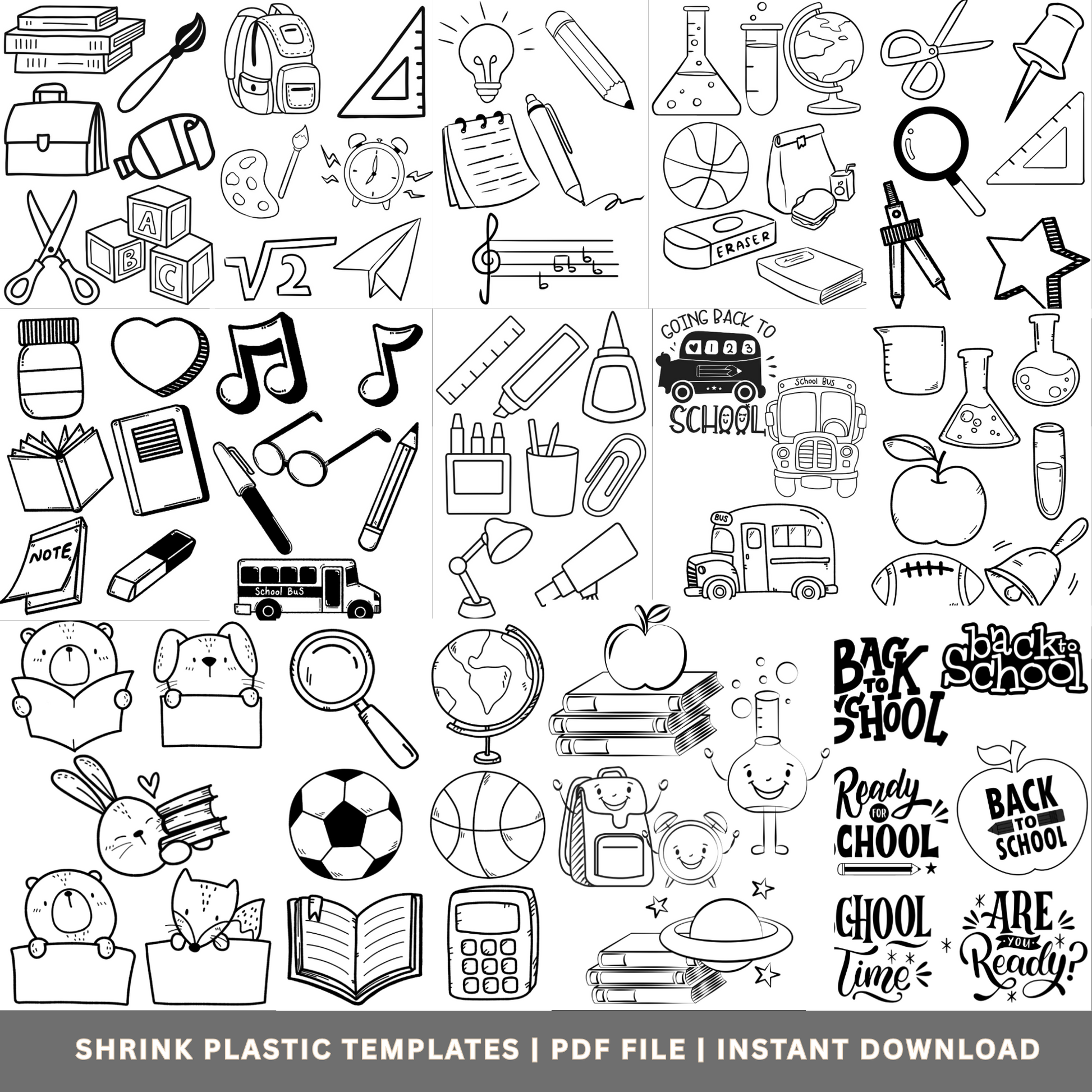 Back to School Shrinkets – 55+ Printable Shrink Plastic Templates (PDF Instant Download) - Savvy Spot Online