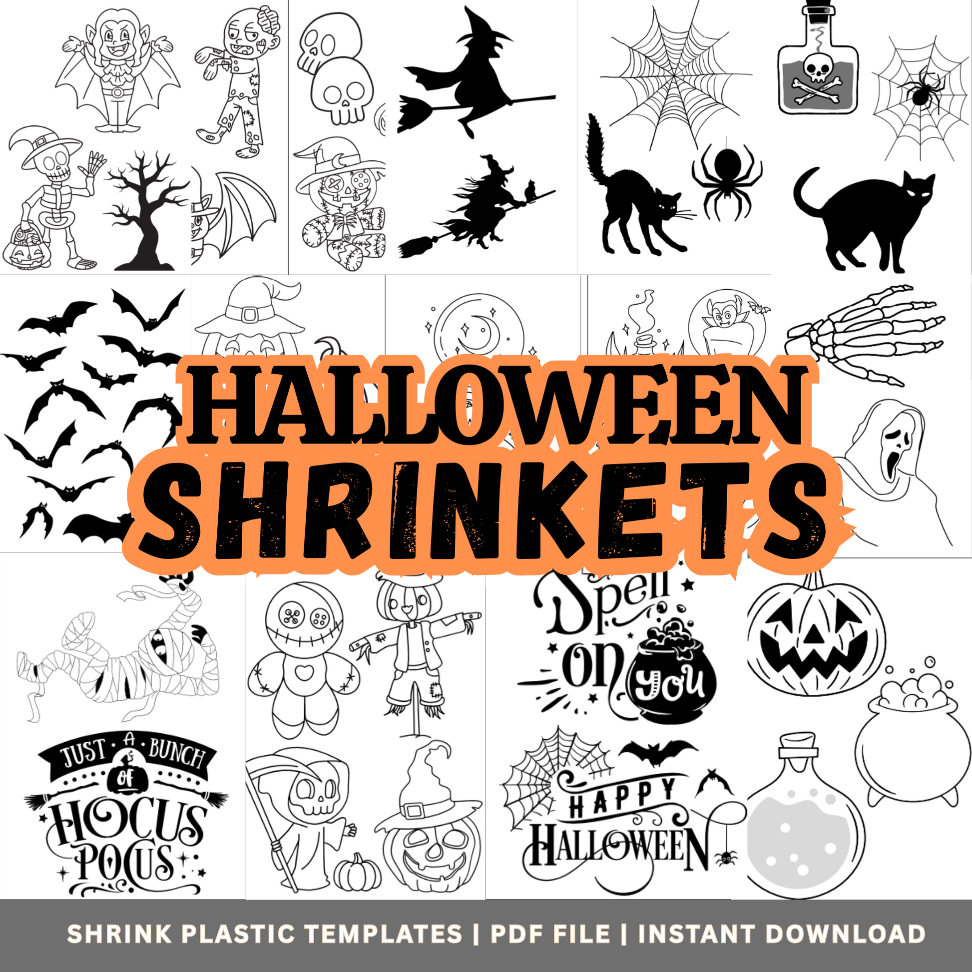Halloween Shrinkets – 55+ Shrink Plastic Templates PDF | Instant Download | Spooky DIY Charms, Jewelry, Halloween Crafts & Party Favors - Savvy Spot Online