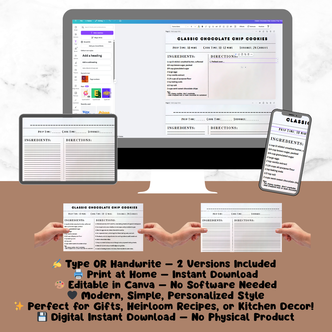 Minimal Recipe Card Template Canva Editable & Printable Handwrite or Type Modern Recipe Card Simple Recipe card Personalized recipe - Savvy Spot Online