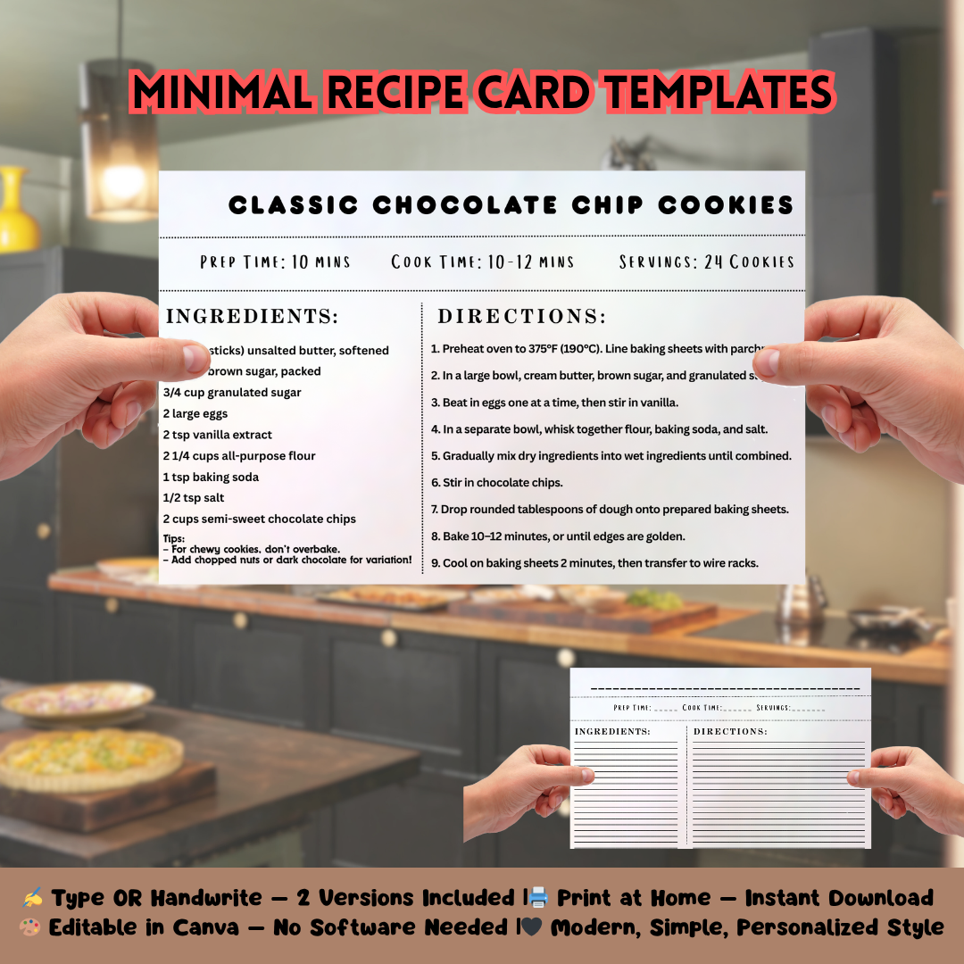 Minimal Recipe Card Template Canva Editable & Printable Handwrite or Type Modern Recipe Card Simple Recipe card Personalized recipe - Savvy Spot Online