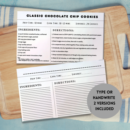 Minimal Recipe Card Template Canva Editable & Printable Handwrite or Type Modern Recipe Card Simple Recipe card Personalized recipe - Savvy Spot Online