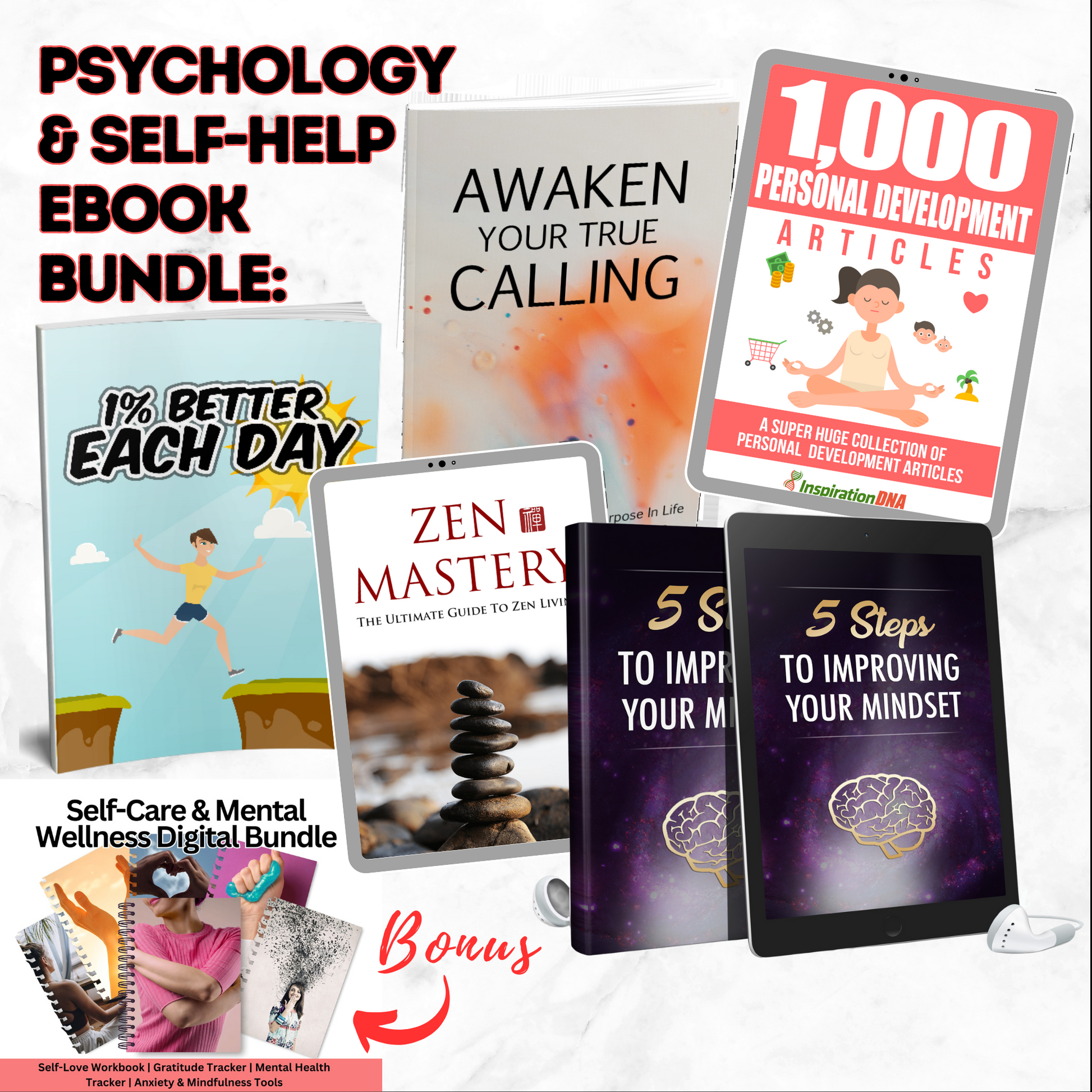 5 Transformative Self-Care eBooks: Mindset, Zen Mastery & Personal Growth + Bonus Self-Care and Mental Wellness Planner Bundle - Savvy Spot Online