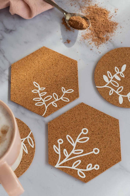 Floral Cork Coasters SVG | DIY Cricut Cut File (Instant Download) featuring stylish cork coaster designs.