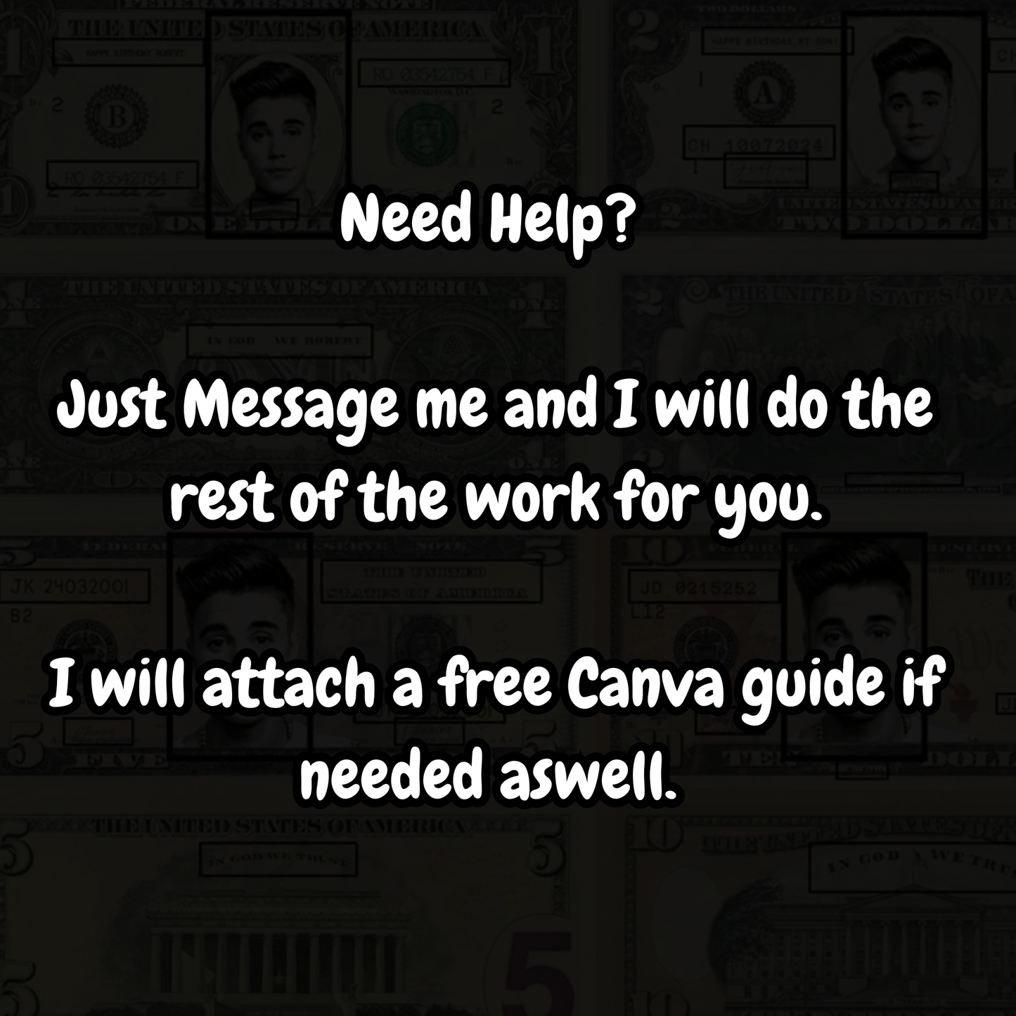 Custom Dollar Bill Template Bundle – 1, 2, 5, 10, 20, 50, 100, 500, 1000 – Editable Face on Money – Canva Printable Download