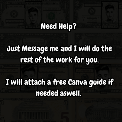 Custom Dollar Bill Template Bundle – 1, 2, 5, 10, 20, 50, 100, 500, 1000 – Editable Face on Money – Canva Printable Download