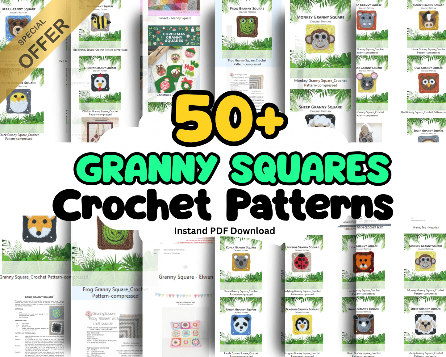 50+ Granny Square Crochet Patterns Bundle (PDF Patterns)