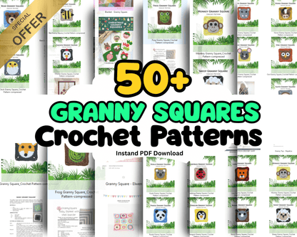 50+ Granny Square Crochet Patterns Bundle (PDF Patterns)