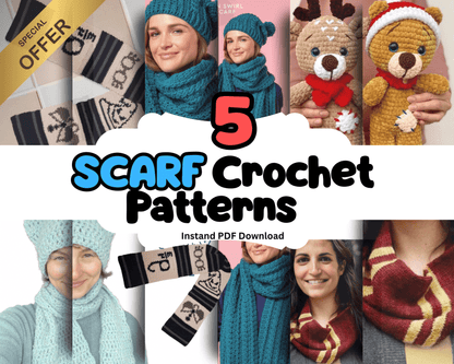 5 Crochet Scarf Patterns Bundle | Winter Holiday Set (PDF Pattern)