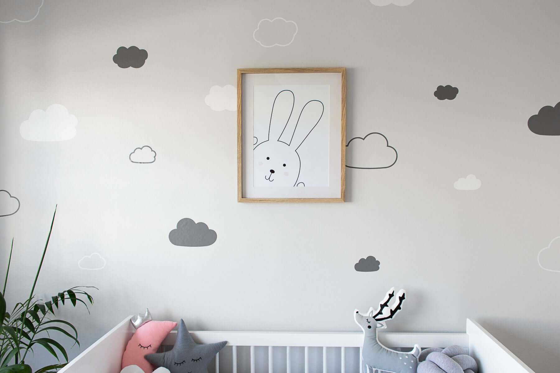 Cloud Wall Decals SVG | Gender Neutral Nursery Decor (Digital Download) featuring clouds in a modern nursery.