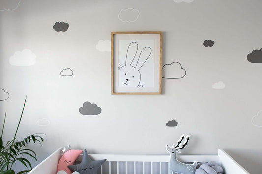 Cloud Wall Decals SVG | Gender Neutral Nursery Decor (Digital Download) featuring clouds in a modern nursery.