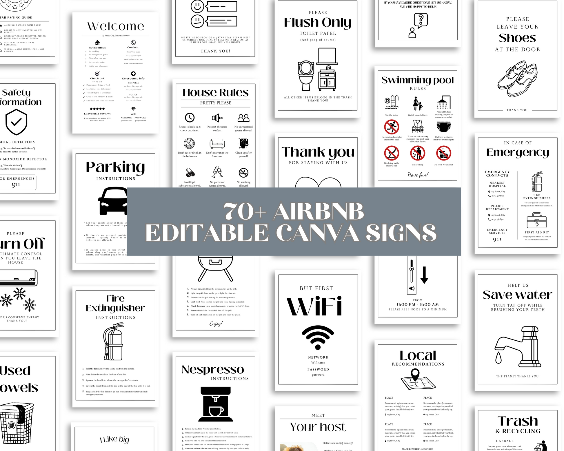 Airbnb Welcome Signs Bundle | 125+ Editable Canva Templates | House Rules, Wifi, Checkout List, Host Guide, Vacation Rental Kit - Savvy Spot Online