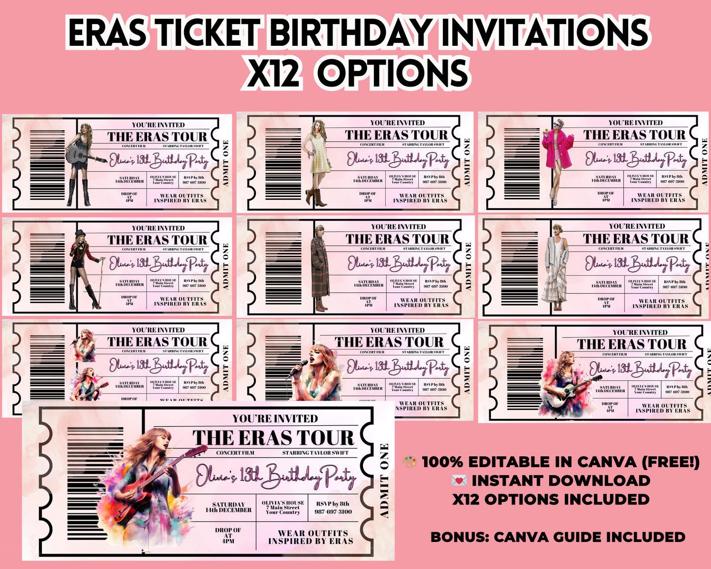 Eras birthday party, Printable T.S. Taylor birthday invite music Birthday Invitation editable my bday era, Birthday Era Invitation - Savvy Spot Online