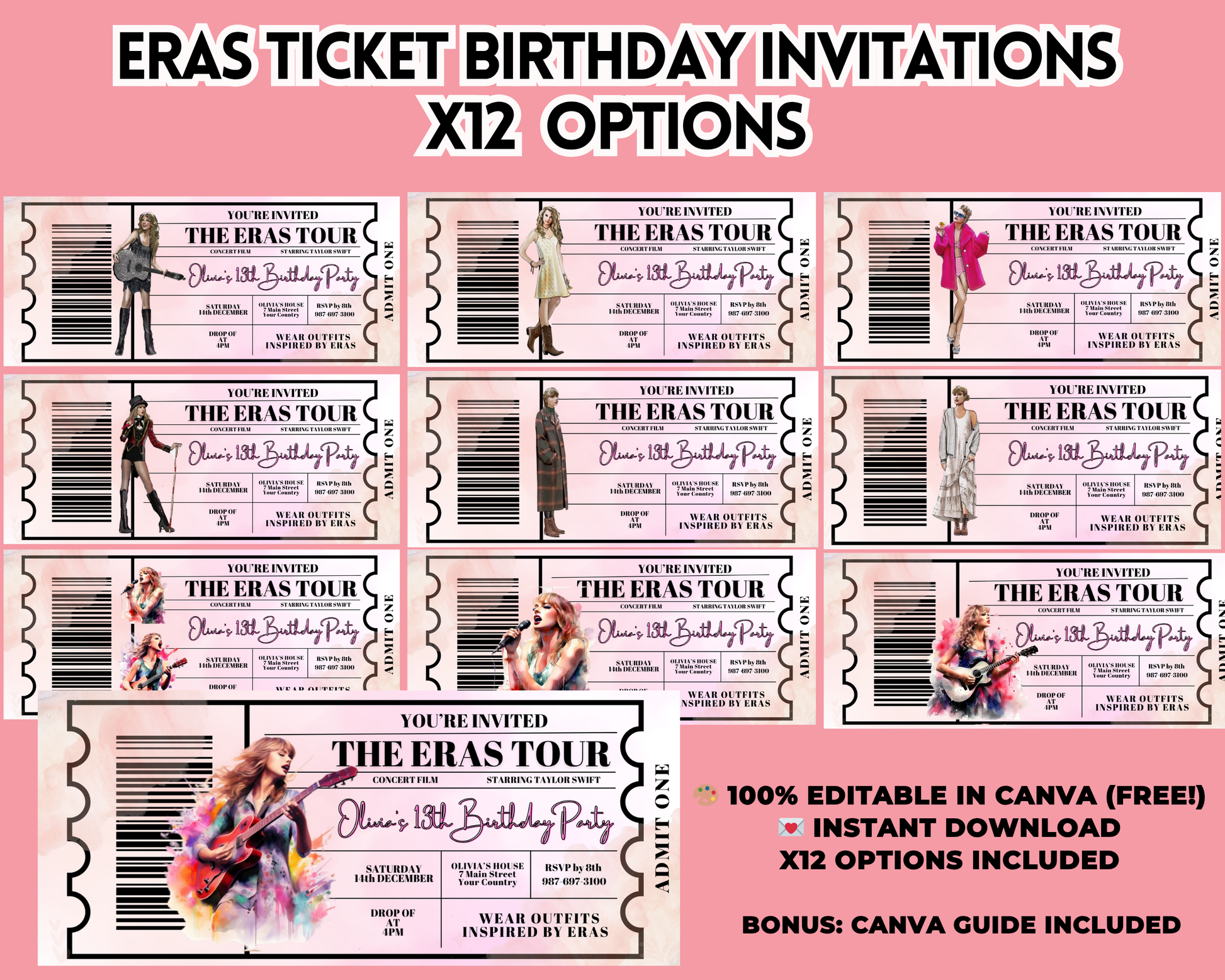 Eras birthday party, Printable T.S. Taylor birthday invite music Birthday Invitation editable my bday era, Birthday Era Invitation - Savvy Spot Online