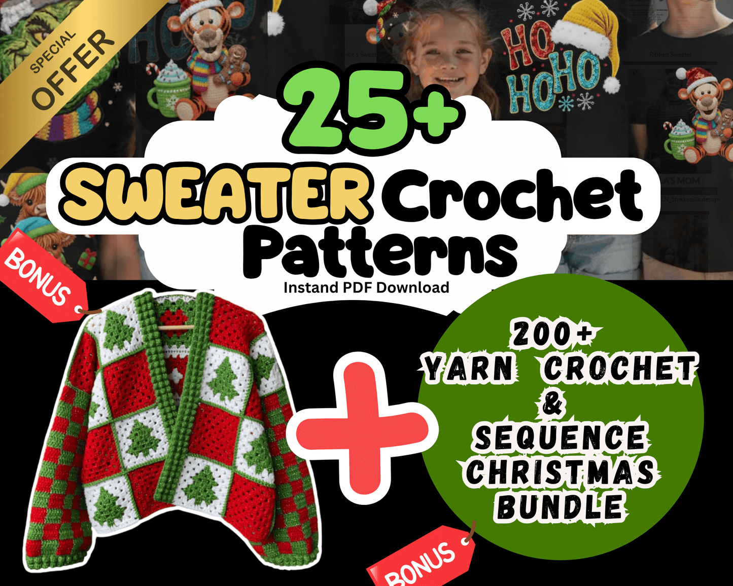 25+ Crochet Sweater Patterns PDF Bundle | Christmas Cardigan, Chunky, Pet Sweaters
