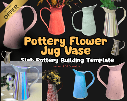 Printable Pottery Flower Jug Template with Step-by-Step Video | Slab Clay Vase Tutorial | DIY Ceramic Vase PDF