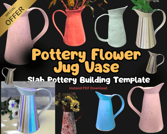 Printable Pottery Flower Jug Template with Step-by-Step Video | Slab Clay Vase Tutorial | DIY Ceramic Vase PDF