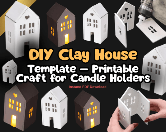 DIY Air Dry Clay House Template | Printable Clay House Patterns for Candle Holder, Christmas Decor, Miniature Craft, DIY Clay Project