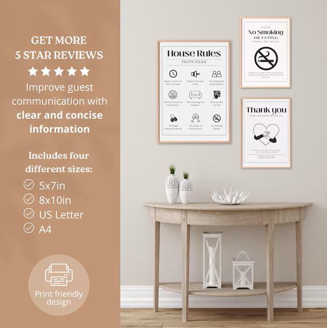 Airbnb Welcome Signs Bundle | 125+ Editable Canva Templates | House Rules, Wifi, Checkout List, Host Guide, Vacation Rental Kit - Savvy Spot Online