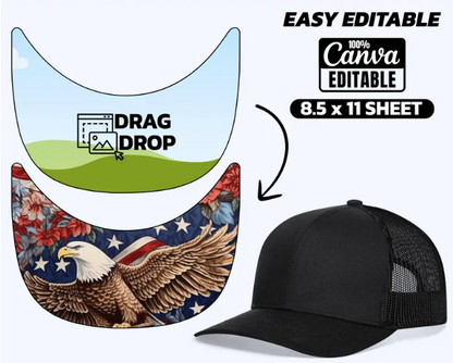 Hat Brim Template SVG | Trucker Hat Template Bundle | Baseball Cap Brim | Canva Hat Template | Cricut Hat SVG | Editable Hat Design