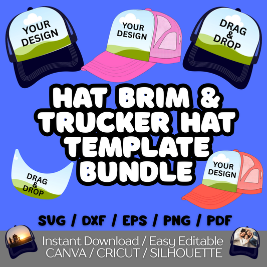 Hat Brim Template SVG | Trucker Hat Template Bundle | Baseball Cap Brim | Canva Hat Template | Cricut Hat SVG | Editable Hat Design