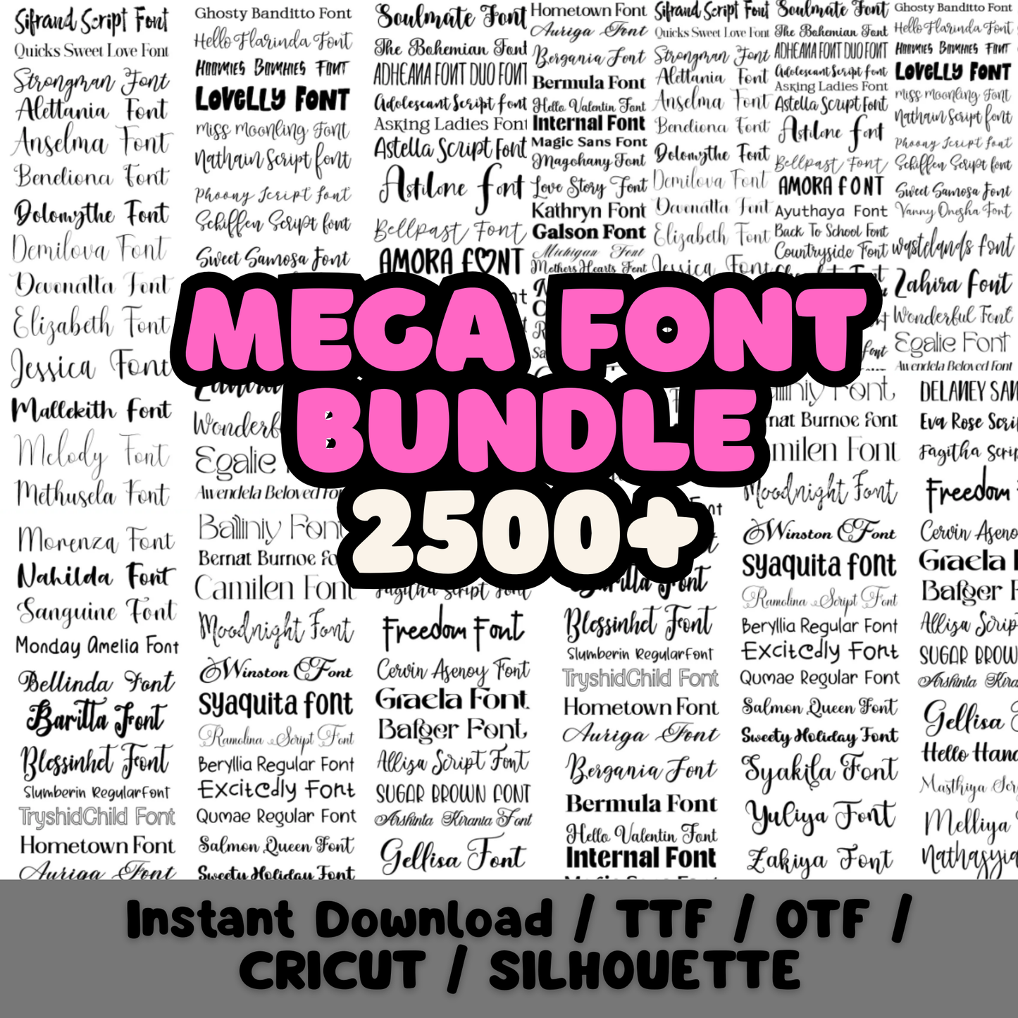 Huge Font Bundle 2500+ – Handwritten, Script, Calligraphy, Modern, Cricut, Canva and Procreate Fonts for DIY Crafts, Logos & Scrapbooking