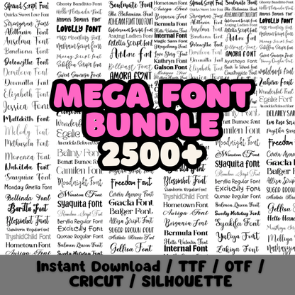 Huge Font Bundle 2500+ – Handwritten, Script, Calligraphy, Modern, Cricut, Canva and Procreate Fonts for DIY Crafts, Logos & Scrapbooking