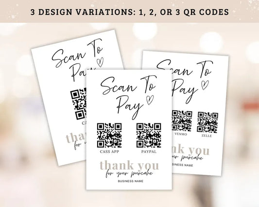 Scan To Pay Template | Editable QR Code Sign for Small Business | PayPal, Venmo, Google Pay & More | Printable Payment Sign | Canva Template