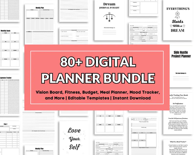 80+ Digital Planner Bundle | Vision Board, Fitness, Budget, Meal Planner, Mood Tracker & More Editable Canva Templates | Instant Download - Savvy Spot Online
