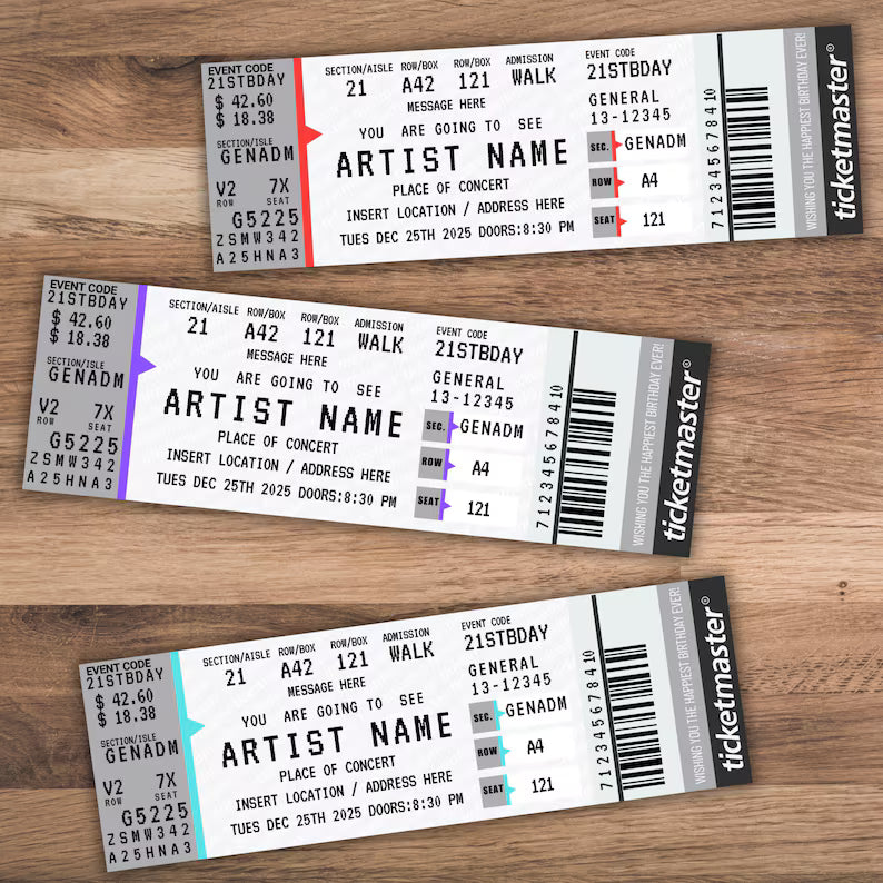 Ticketmaster Ticket | Concert Ticket Template | Surprise Concert Tickets | Birthday Gift | Custom Event Ticket | Gift for her/him