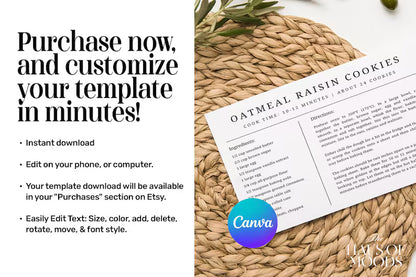 Minimal Recipe Card Template Canva Editable & Printable Handwrite or Type Modern Recipe Card Simple Recipe card Personalized recipe - Savvy Spot Online
