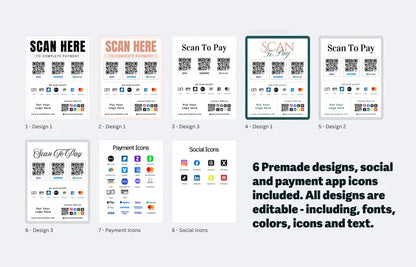 Scan To Pay Template | Editable QR Code Sign for Small Business | PayPal, Venmo, Google Pay & More | Printable Payment Sign | Canva Template