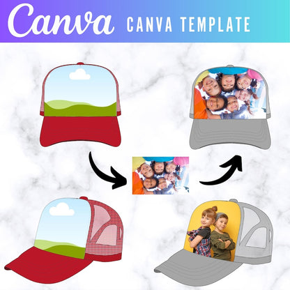 Hat Brim Template SVG | Trucker Hat Template Bundle | Baseball Cap Brim | Canva Hat Template | Cricut Hat SVG | Editable Hat Design